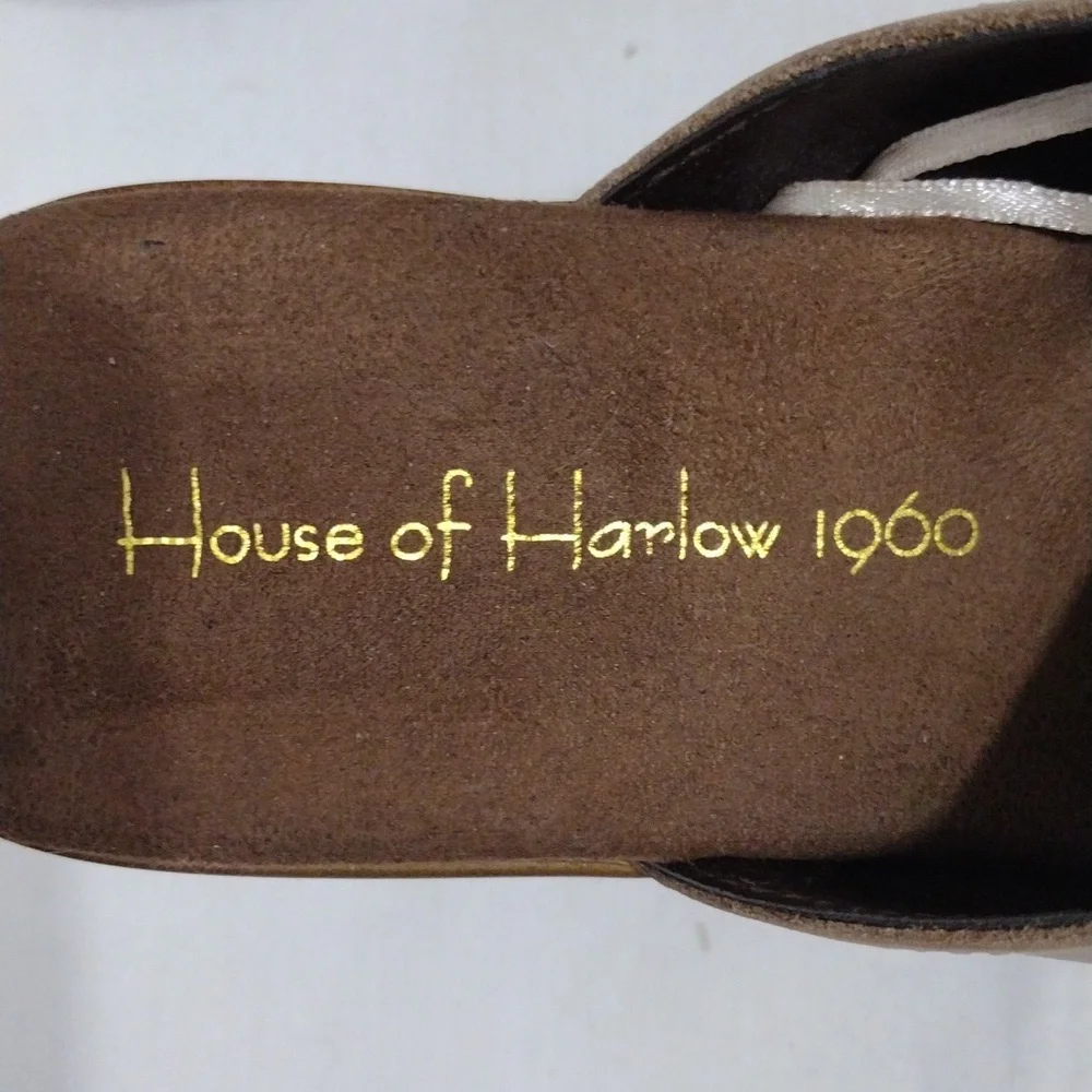 House of Harlow 1960 Leather Platform Block Heel Sandals Lightweight Summer 7.5